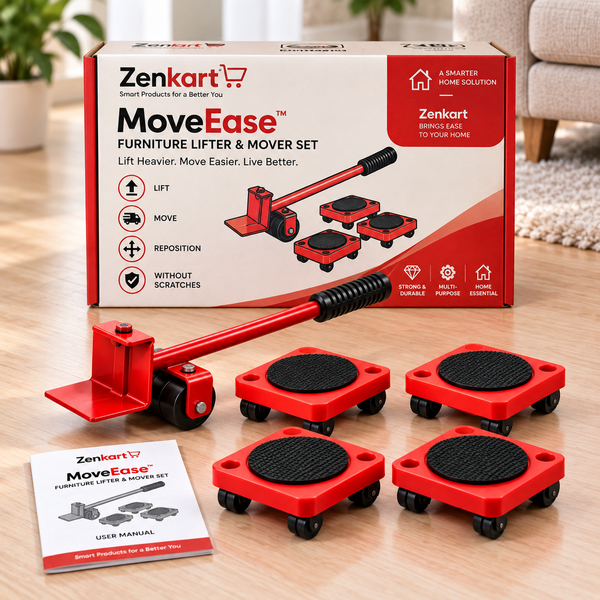 MoveEase furniture lifter and moving sliders set