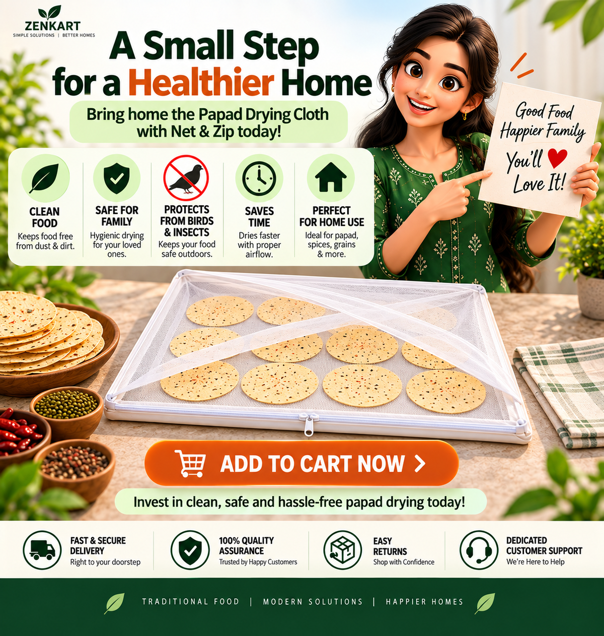 Papad Drying Cloth with Net & Zip