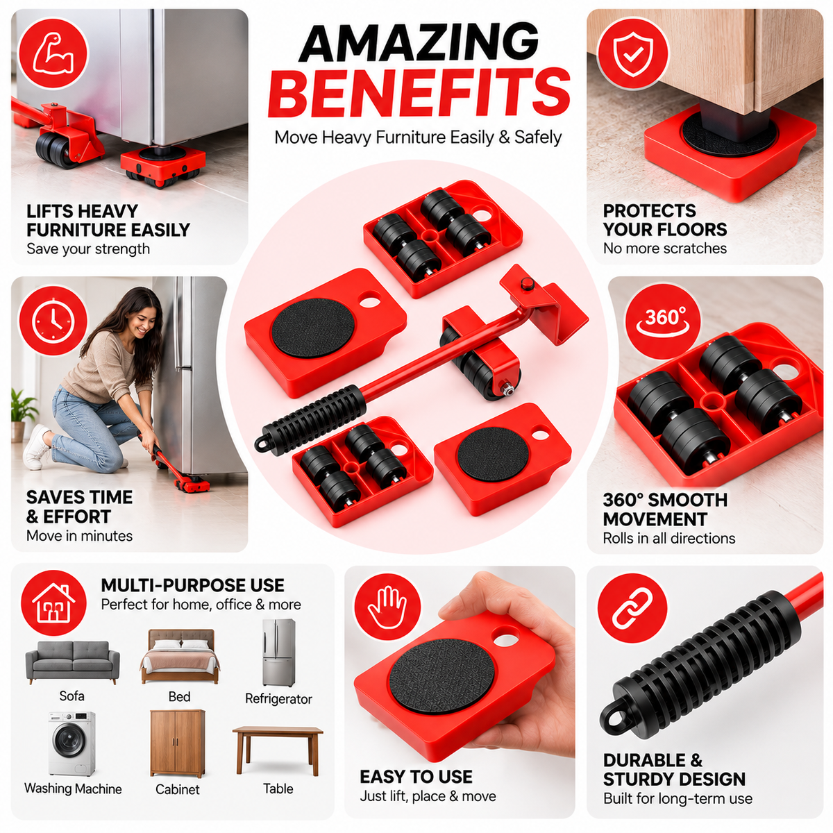 MoveEase™ Furniture Lifter & Mover Set