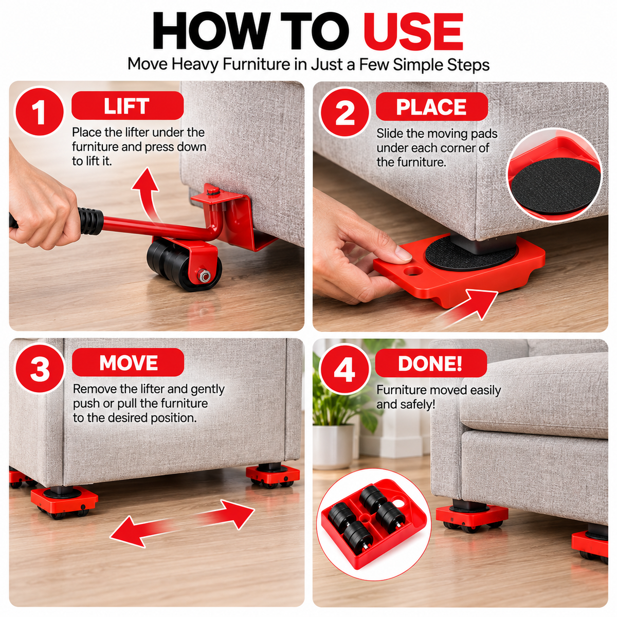 MoveEase™ Furniture Lifter & Mover Set
